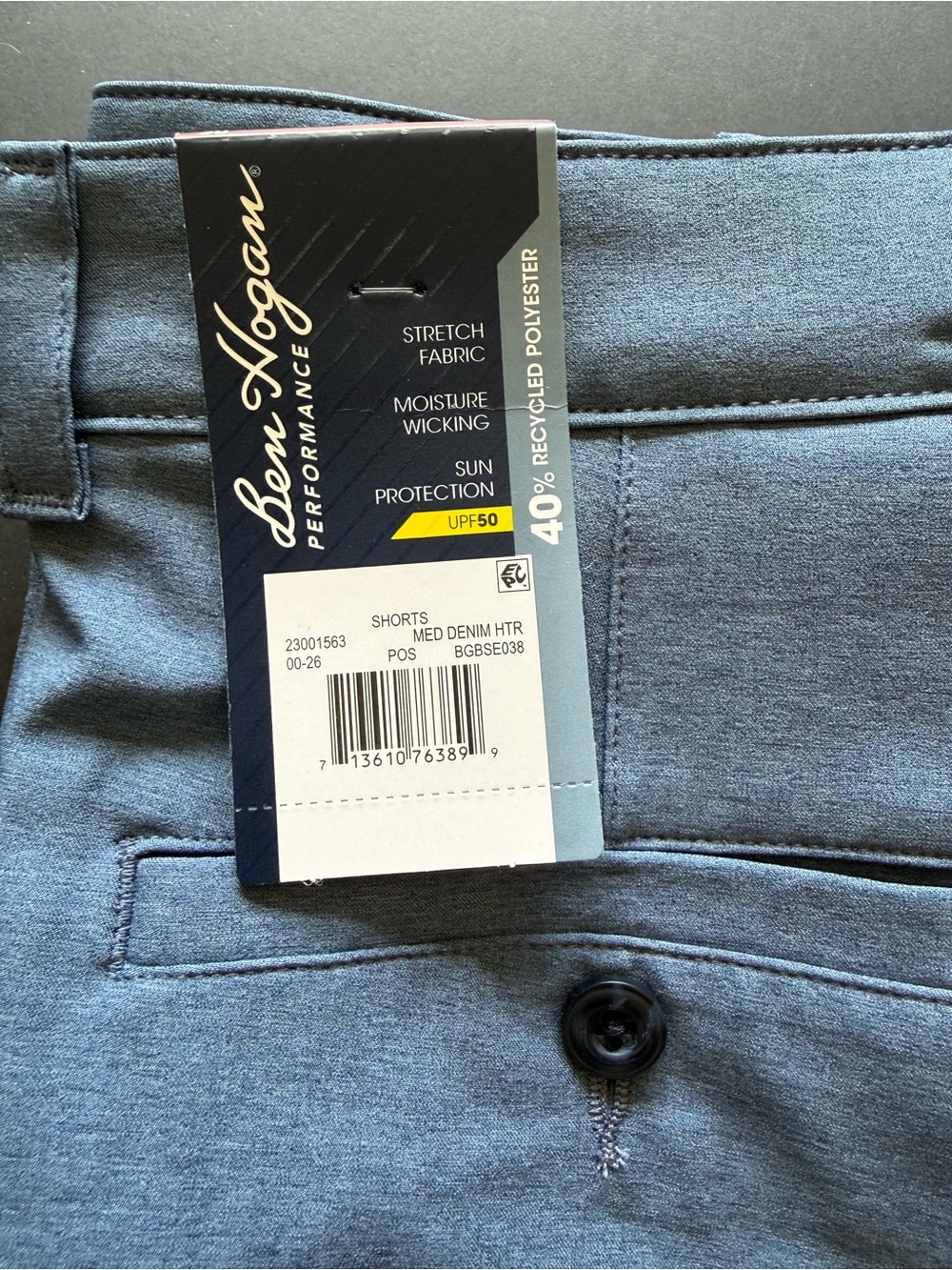Hogan Men’s Medium Denim Heather Blue Flat-Front Performance Shorts
